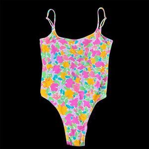 Cotton On Body XL Thin Strap Low Scoop One Piece Cheeky Swimsuit Celeste Floral